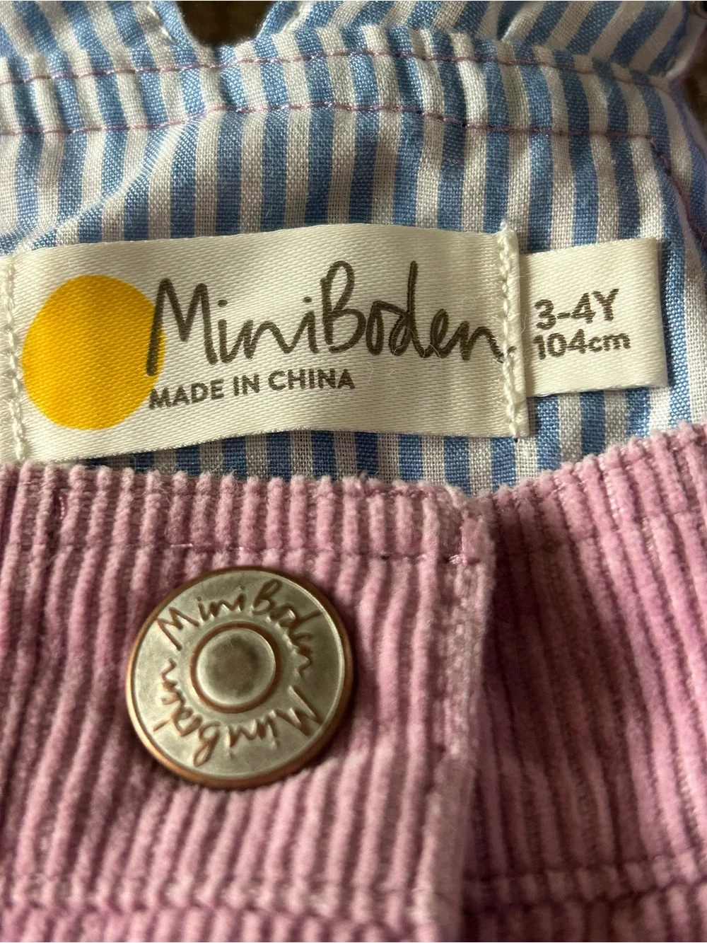 Mini Boden Pink Corduroy Heart-Pocket Pinafore Dress